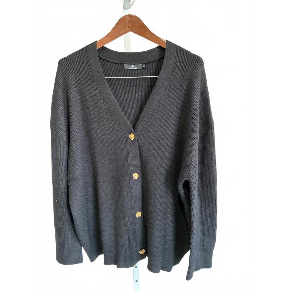 Lillusory Classic Men's Black Ribbed Button-Up Cardigan Sweater XL
